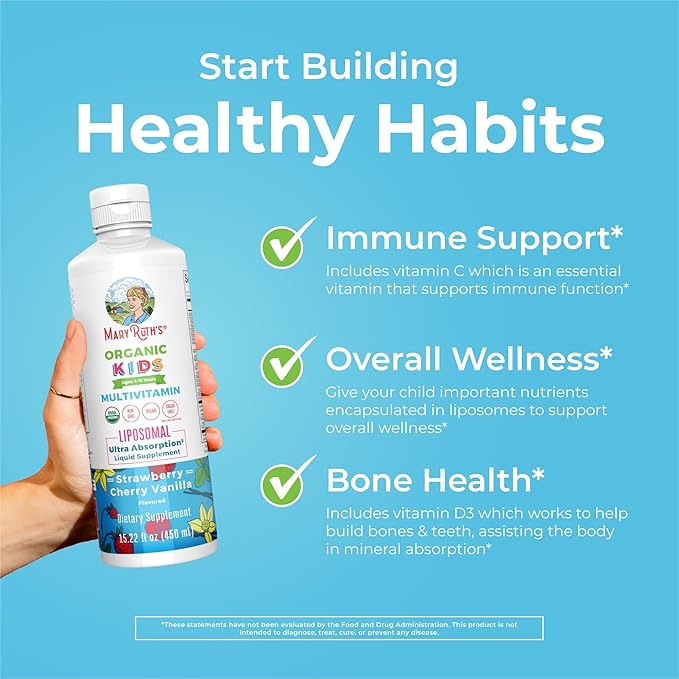 MaryRuth's Kids Multivitamin Liposomal | Vegan, Sugar-Free Vitamins for Kids | Ages 4+ | 2 Month Supply | 15.22 Fl Oz