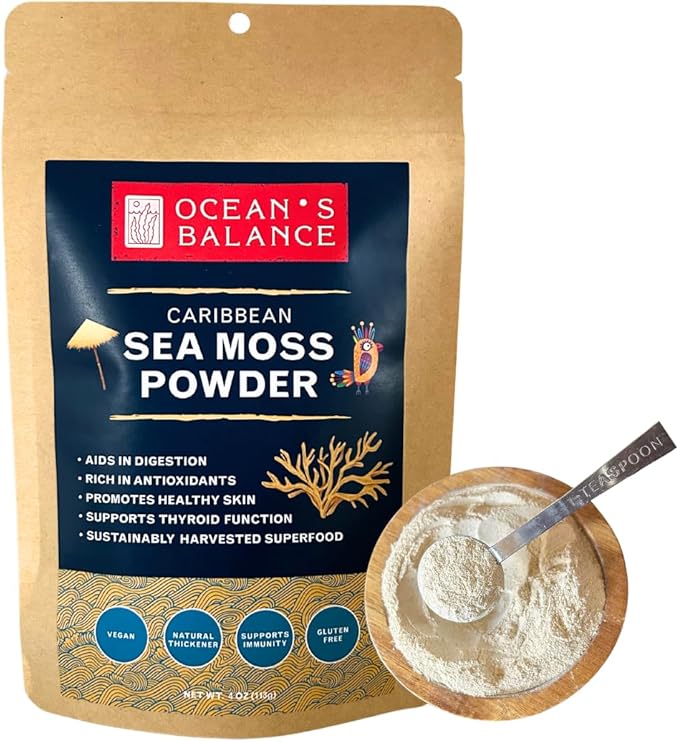 Ocean's Balance Clean Taste of Maine Sea Moss Powder (4oz) - Raw, Wildcrafted, Premium Quality - Supports Detox, Digestive Health, Immune System, Skin & Hair by Nature's Choice