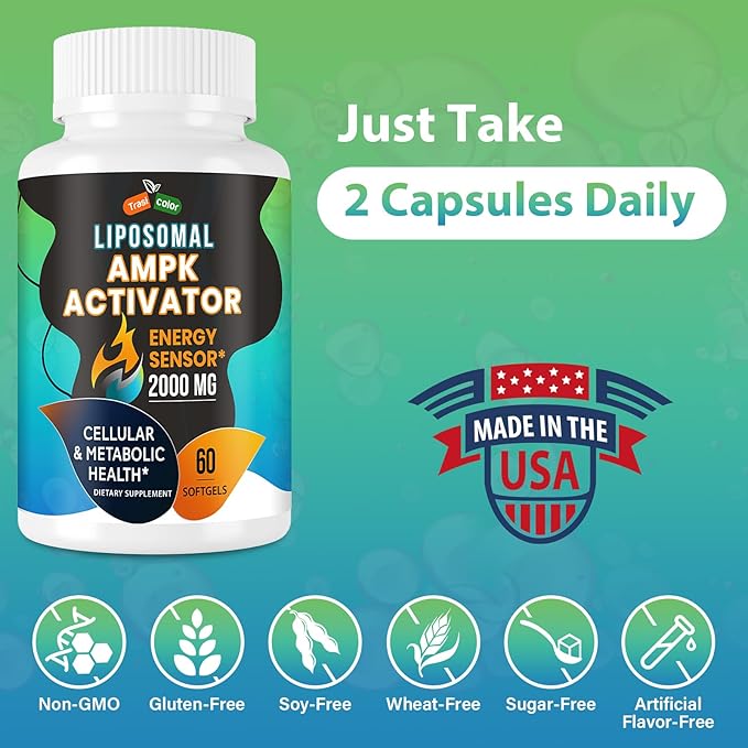 AMPK Activator Supplement 2000mg- Liposomal Technology - High Absorption Berberine, DIM, Resveratrol, Quercetin, Milk Thistle, Cinnamon- 60 Softgels for Energy & Cellular Support