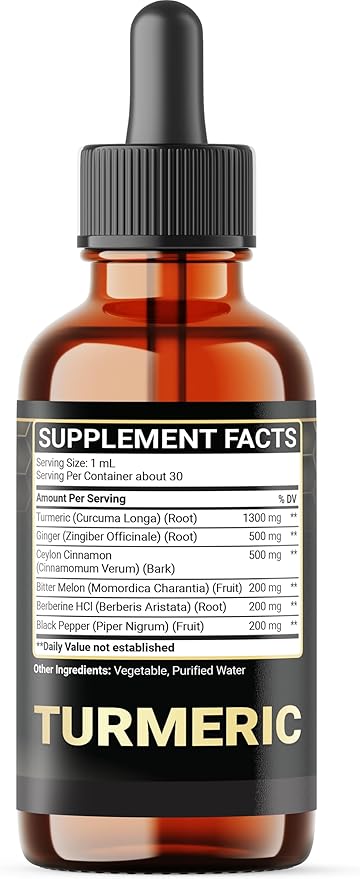 6in1 Liquid Turmeric Curcumin with Ginger, Berberine, Ceylon Cinnamon, Bitter Melon, Black Pepper - Drops Extract for Joint Support - 2Packs of 1 Fl Oz