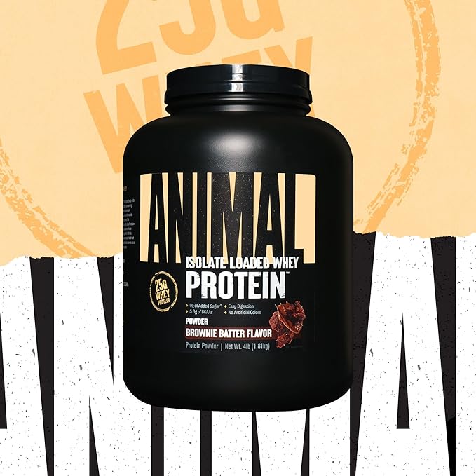 Animal Whey Isolate Protein Powder - Loaded for Pre & Post Workout Muscle Builder and Recovery with Digestive Enzymes for Men & Women - 25g Protein, Great Taste, Low Sugar - Brownie Batter 4 lbs