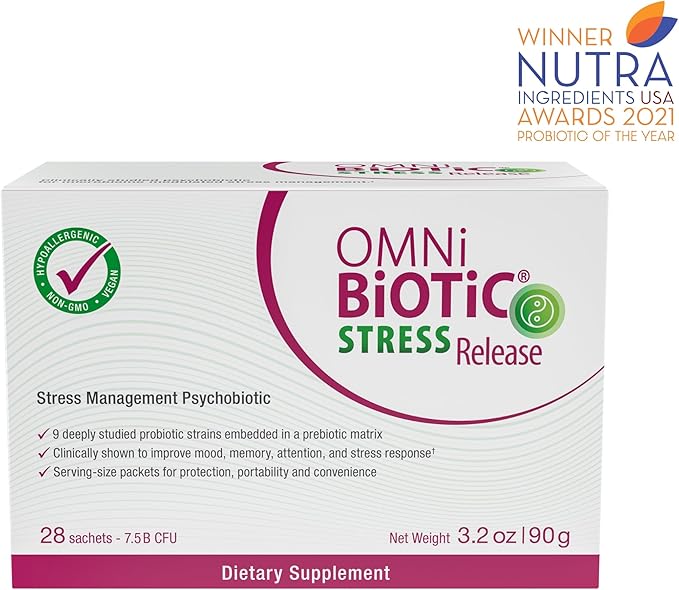 Stress Release - Clinically Tested Probiotic for Stress Management & Gut-Brain Axis Support - Stress Probiotic and Mood Probiotic - Vegan, Non-GMO (28 Daily Packets)