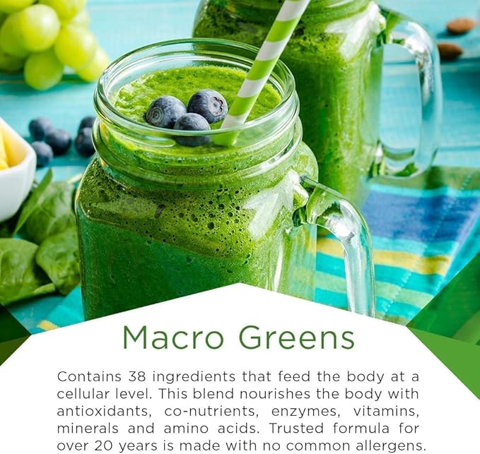 MacroLife Naturals Macro Greens Powder 38 Superfood Probiotic Antioxidant Enzyme & Herbal Supplement Immunity Energy Cleanse - Non-GMO Vegan Gluten-Free Dairy-Free - 12 Packet Servings