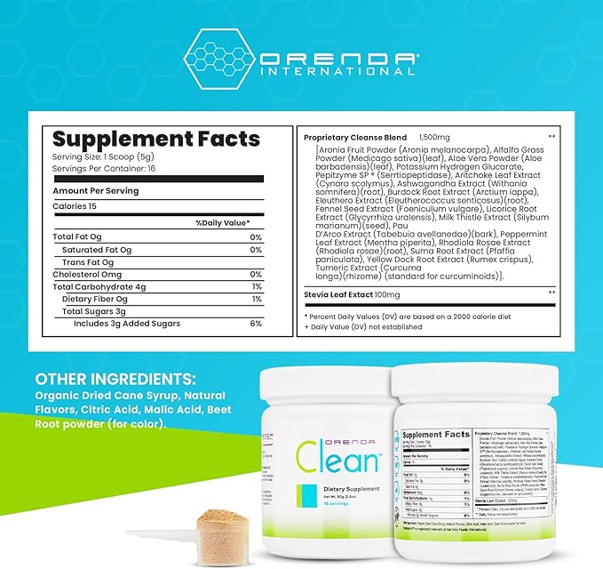 Orenda Clean®: with Peptizyme-SP EN for Digestive Bliss, Aronia Berry, Aloe Vera, and More | Radiant Health | Elevate Your Wellness with The Ultimate Nutrient-Rich Supplement - 80g, 16 Servings
