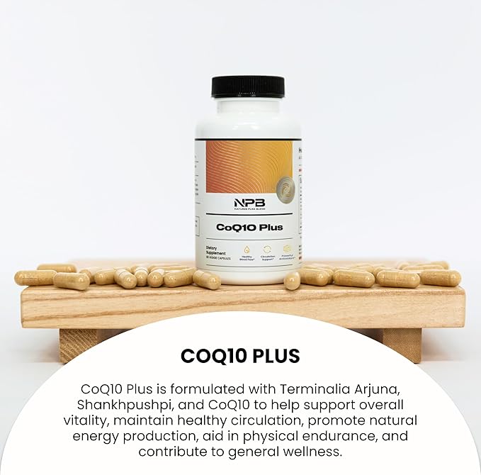 Nature's Pure Blend CoQ10 Plus – Antioxidant Formula with Arjuna & Shankhpushpi – CoQ10 Ubiquinol for Circulation, Blood Flow & Energy – Coenzyme Q10 Supplement for Immune System – 60 Capsules
