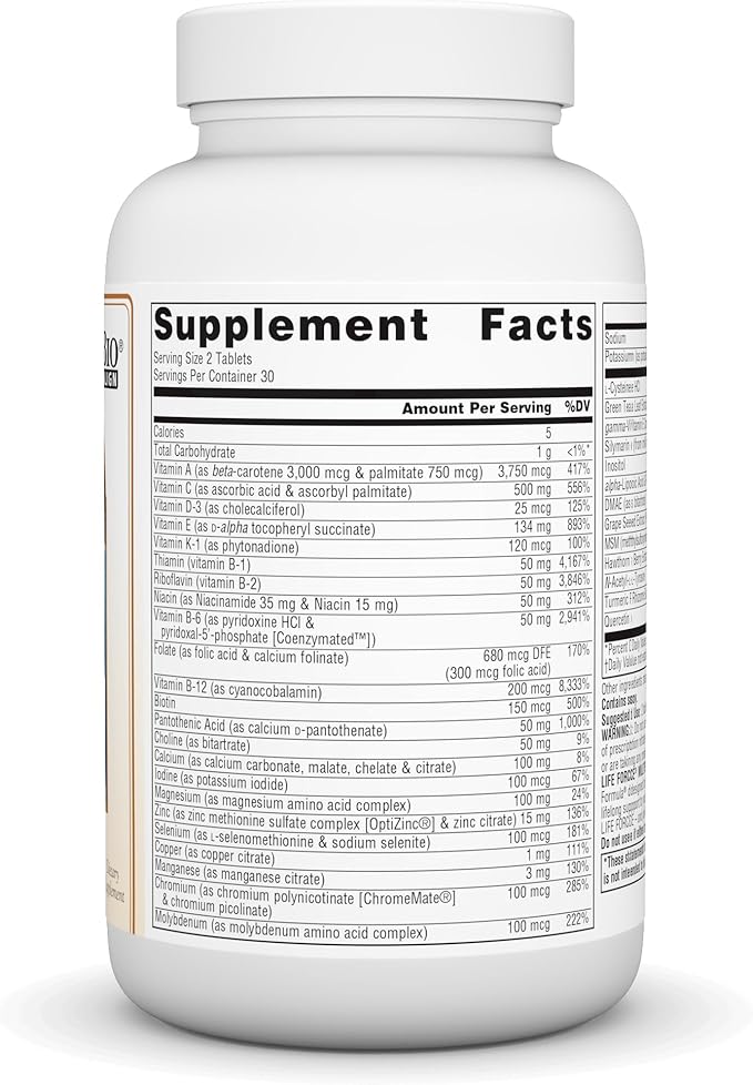 Source Naturals Life Force Multiple Iron Free Daily Multivitamin High Potency Essential Vitamins, Minerals, Antioxidants & Nutrients - Energy & Immune Boost - 60 Tablets