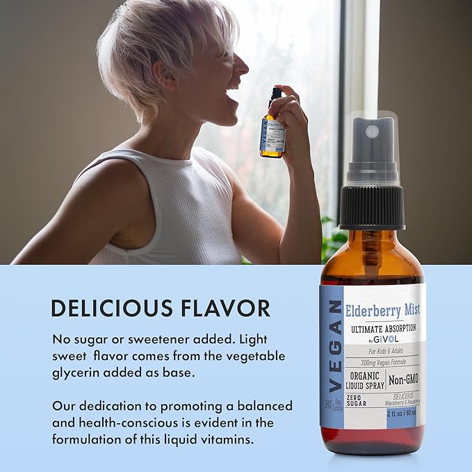 Organic Elderberry Mist - Sambucus Nigra (Extra Strength) Liquid Extract for Kids & Adults - Immune Boost - 300mg Vegan Formula - Easy Absorption - Non-GMO - 60ml (Pack of 3) - 360 Days Supply