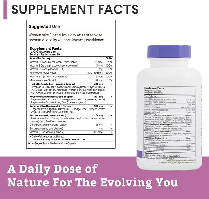 5-in-1 Menopause Support Vitamins for Women, Fermented Vitamins, Minerals, Probiotics and Organic Herbs, Third Party Tested, Doctor's Choice, 30 Servings