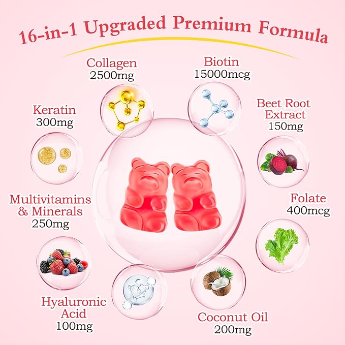 2 Pack Collagen Gummies for Women Men, Hydrolyzed Collagen Peptides Types I,II,III,V,X with Biotin & Hyaluronic Acid, Vitamins C A D E B12 K2 Support, Sugar-Free for Skin Hair Nails Immunity Energy
