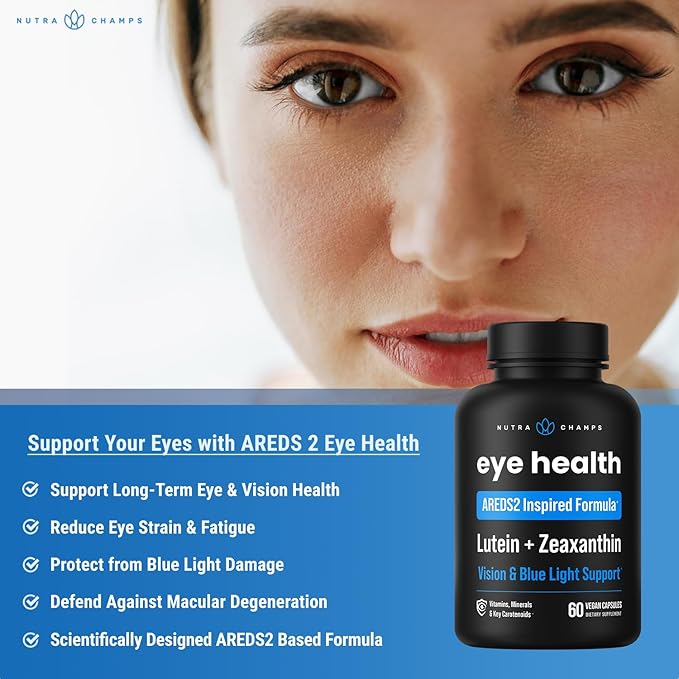 NutraChamps AREDS 2 Eye Vitamins - Lutein, Zeaxanthin & Bilberry Extract - Eye Health Supplement with Carotenoids & Vitamin C, E & Zinc - 60 Capsules
