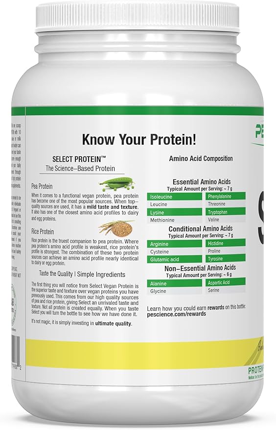 PEScience Select Vegan Plant Based Protein Powder, Chocolate, 27 Serving, Pea and Brown Rice Blend