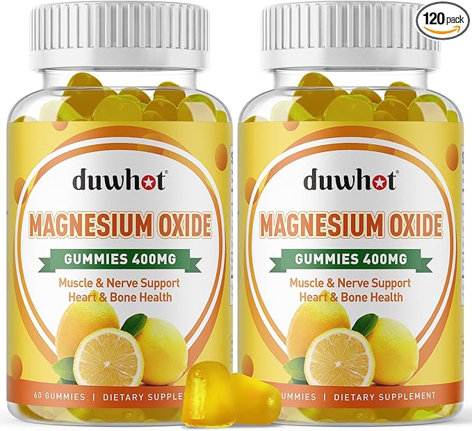Magnesium Oxide Gummies 400mg, Magnesium Oxide Chewable Supplement for Adults & Kids, Nerve, Muscle, Bone & Heart Support, Non GMO, Pectin, Vegan, 120