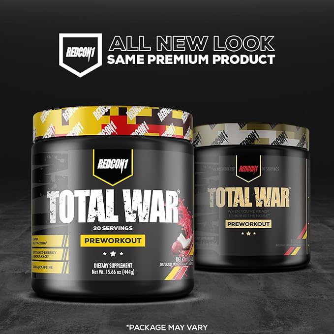 REDCON1 Total War Pre Workout Powder, Sour Gummy Bear - Fast Acting Caffeinated Preworkout for Men + Women with Beta Alanine - Contains Citrulline Malate for Increased Pump, Blood Flow (20 Servings)