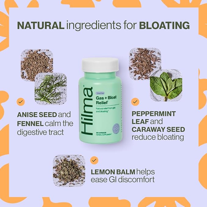 Hilma De-Bloat Bundle for Pre or Post Meal - Gas & Bloating Relief for Women (50 Vegan Capsules) with Lemon Balm & Peppermint Leaf - Digestive Enzymes for Women (30 Vegan Capsules) with Dandelion Root