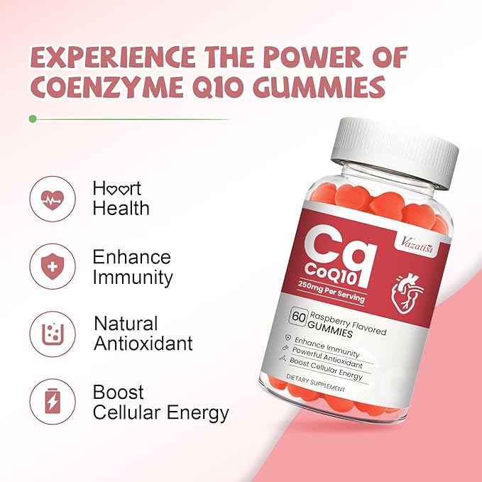 High Absorption CoQ10 Gummies, Plus Omega-3, Vitamin B3 for Brain & Antioxidant, 5X Better Absorption Coenzyme Q10 Supplement, Raspberry Flavored - 60 Cts