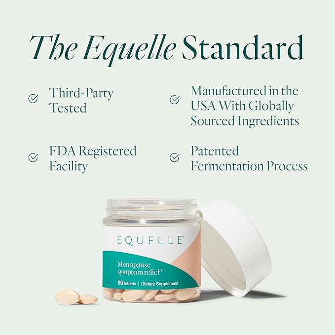 EQUELLE Menopause Multi-Symptom Relief - Women's Health Support for Hot Flashes, Sleep*, Muscle Aches & More - Hormone-Free** Supplement with Plant-Based Ingredient S-Equol - 60 Tablets (2 Pack)