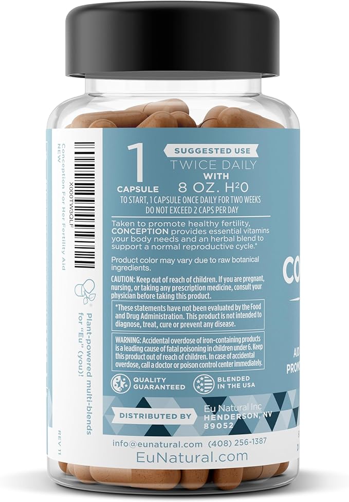 Conception Fertility Supplements for Women – Aids Ovulation, Hormonal Balance, & Regular Cycles – Prenatal Vitamin Support with Myo-Inositol, Folate, Folic Acid, Vitex – 60 Vegetarian Soft Capsules