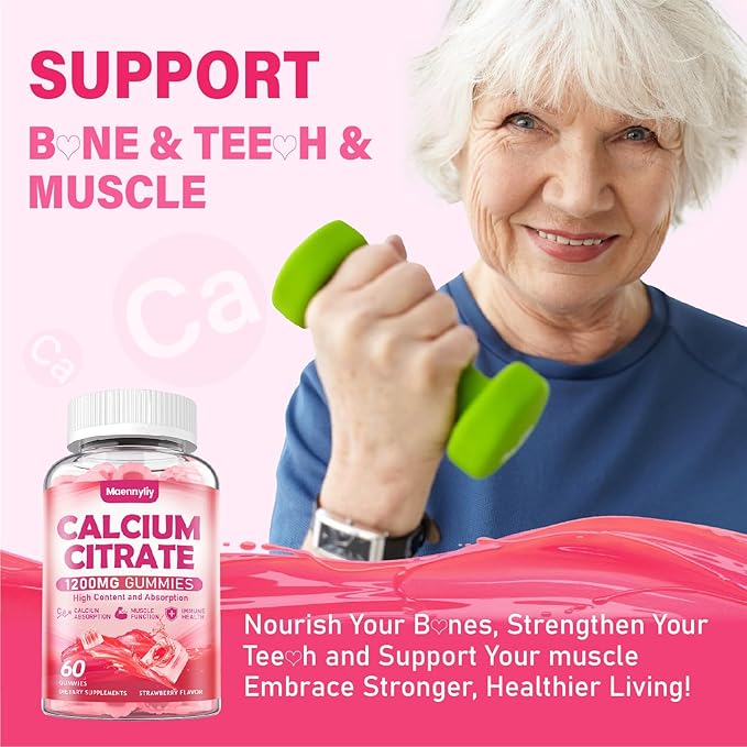 Calcium Citrate Gummies 1200 mg for Adults: Ultimate Absorption Calcium Supplement for Women & Men - Easy to Digest, Vegan - Supports B0ne Strength, Muscle, Immune