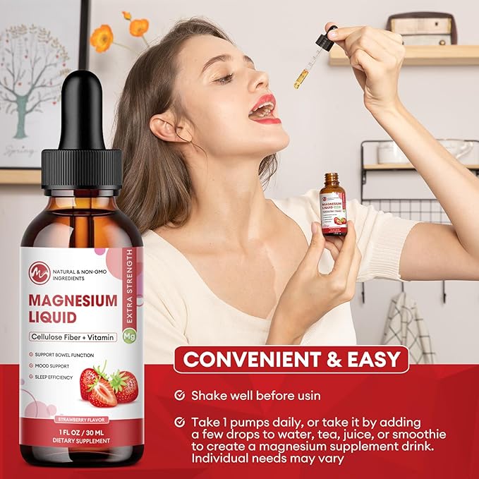 (3 Pack) Magnesium Glycinate Liquid Drops, High Absorption Magnesium Liquid with Bromelain, Vitamin B6 C D, Magnesium Supplement for Kids and Adults, Night & Muscle Support, Strawberry Flavor