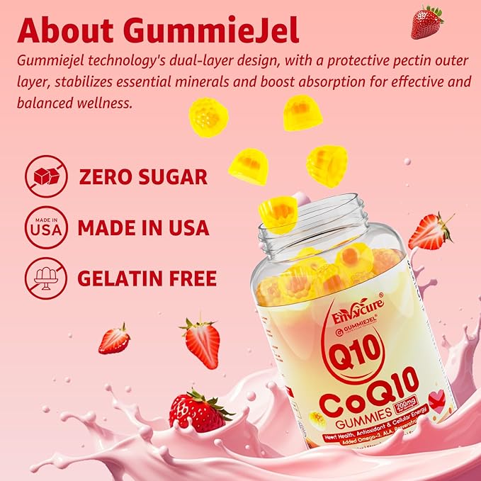 Sugar Free CoQ10 200mg Filled Gummies, 5X Better Absorption CoQ10 w/Resveratrol, Alpha Lipoic Acid, Omega-3, Vitamin E, C, Coenzyme Q10 for Cellular Energy, Heart, Brain, and Antioxidant (1Pack)