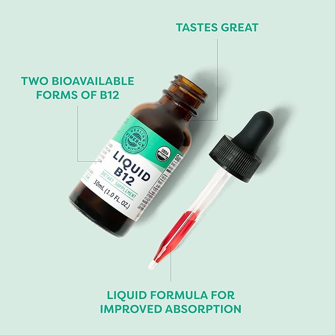 Vimergy Liquid B12 – Fast-Absorbing Brain Support – Energy Support Supplement – USDA Certified Organic, Vegan, Non-GMO – 30 Servings (30 mL)