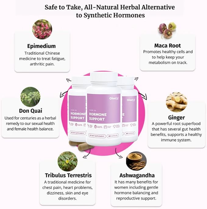 GleeFull Over 30 Hormone Support - Menopause Supplements for Women - Hormone Balance for Women - Hot Flash Relief - Menopause Support