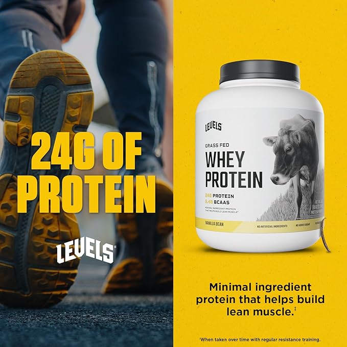 Levels Grass Fed Whey Protein Powder, No Artificials, 24G of Protein, Vanilla Bean, 5LB