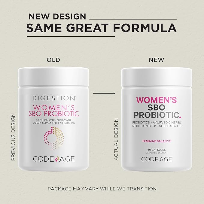 Codeage Women’s Probiotics Supplement - 50 Billion CFUs - SBO Probiotics & Prebiotics - Cranberries - Feminine Health - Fermented Botanical Blend, Whole Food Supplement - Vegan, Non-GMO - 60 Capsules