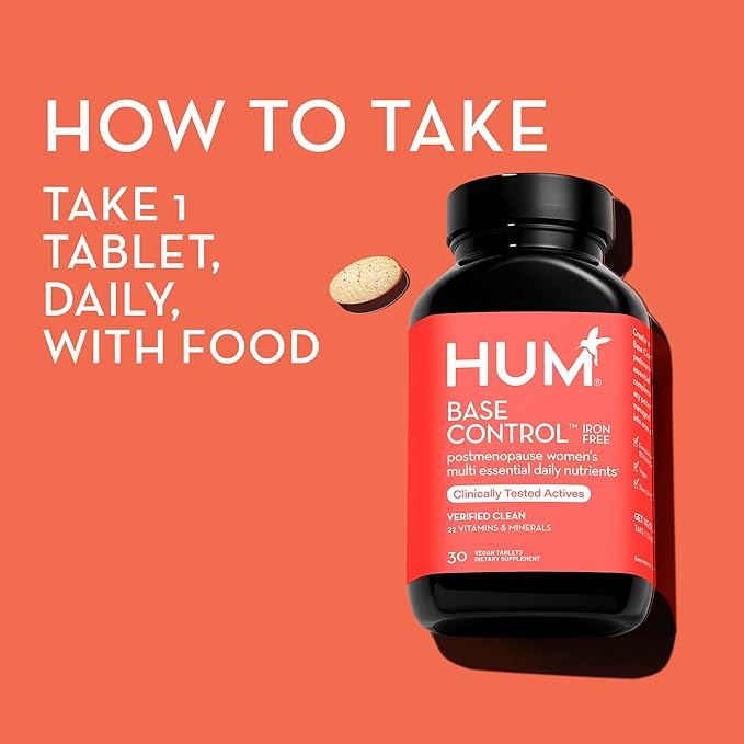 HUM Base Control -Iron Free,Daily Women's Minerals with B Complex, Vitamin C, 22 Micro-Nutrients to Support Postmenopausal Women - Non-GMO, Soy-Free, Gluten-Free (30-Count)