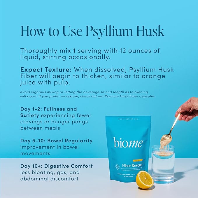Fiber Rescue (6g Per Serving) - Psyllium Husk Powder for Digestive Health & Bloating Relief, Sugar Free Lemonade Prebiotic Soluble Fiber Powder, Non-GMO Fiber Supplement, Gluten Free - 30 Servings