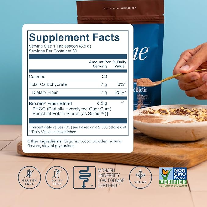 Daily Prebiotic Fiber Chocolate - Fiber Supplement Powder for Digestive Health & Gut Health - Fiber Powder Prebiotics, Non-GMO, Gluten & Sugar Free Soluble Fibre Supplements-30 Servings