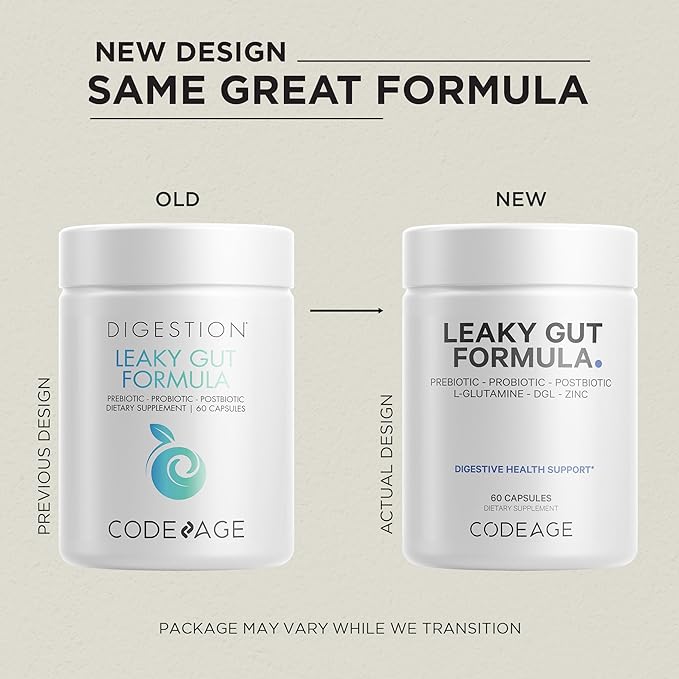 Codeage Leaky Gut Supplement, L-Glutamine, N-Acetylglucosamine, Probiotic, Butyric Acid, Polyphenols, Quercetin, DGL, Marshmallow Root, Berberine, BioPerine, Cinnamon, Vegan, Non-GMO, 60 Capsules