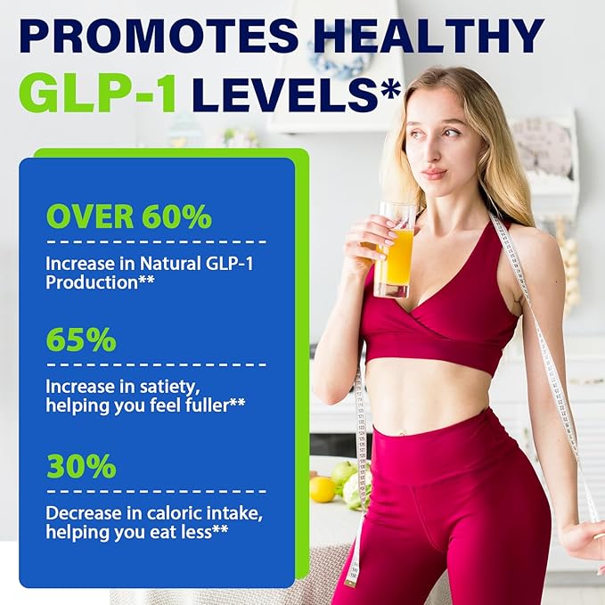 GLP-1 Supplement, Max Strength GLP-1 GLP1 Powder Supplements for Women & Men, Natural GLP-1 Support with Akkermansia Probiotic, High Fiber for Digestive & Gut, Metabolism, Energy, Vegan, 4 Pack