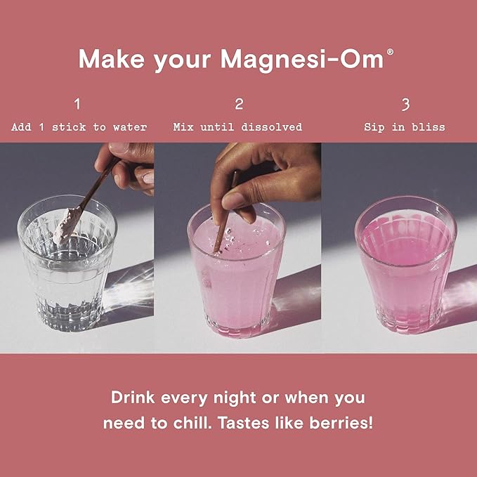 Moon Juice - Magnesi-Om, Berry - Sticks (18 Servings) - Support Brain Health & Rest - Magnesium Powder - L-Theanine - Regularity - Compostable - 100% Traceable - Vegan & Non GMO - 0.14oz