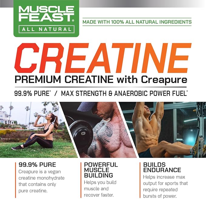 Muscle Feast Creapure Creatine Monohydrate Powder, Vegan Keto Gluten-Free, All Natural No Artificial Ingredients, Citrus Sunrise, 300g