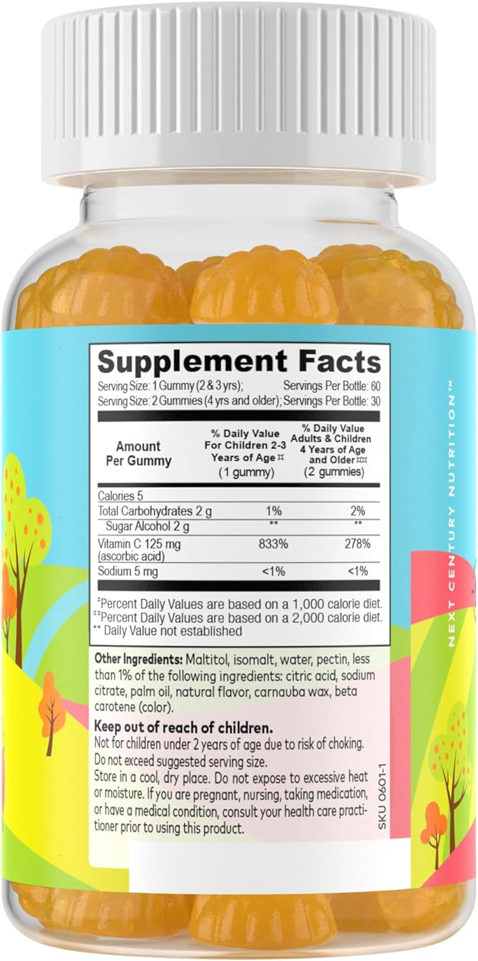 FREEDA Vitamin C Kids Vitamin C Gummies for Adults- Sugar Free VIT C Gummy Chewable Teens & Children - Kosher, Delicious Orange Flavor, Zero Sugar Immune Support Supplement - Pack of 2 - (60 Each)