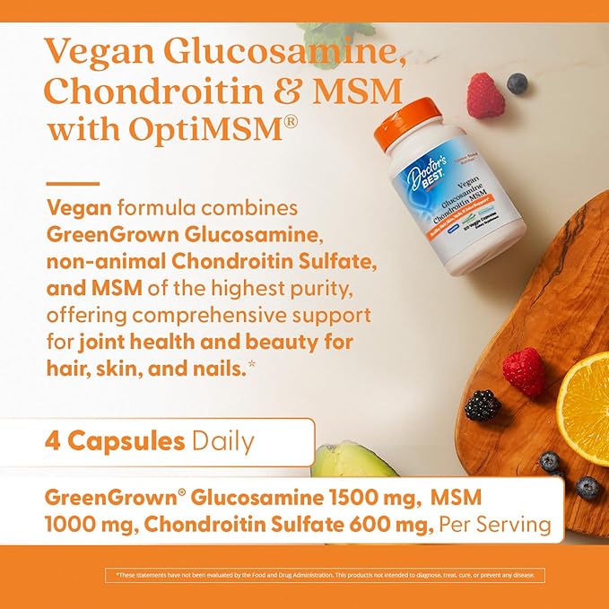 Doctor's Best Vegan Glucosamine Chondroitin MSM, Joint Health, Hair, Skin & Nails, Capsule,120 count