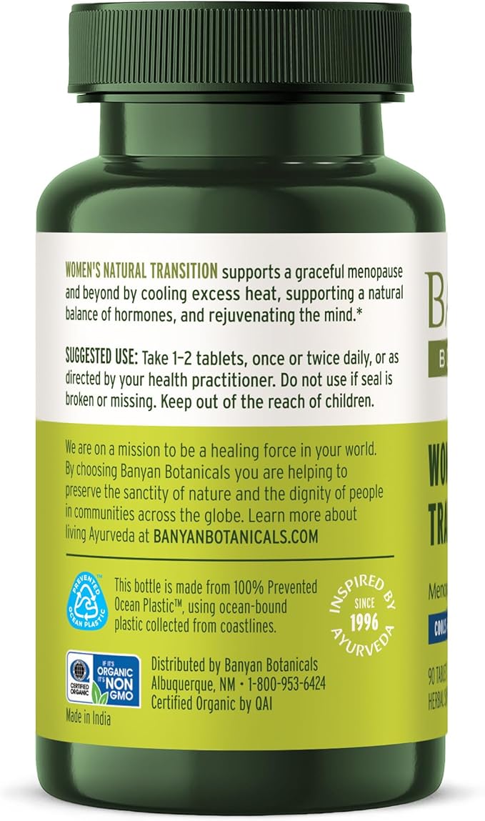 Banyan Botanicals Women’s Natural Transition – Organic Menopause Supplement with Shatavari (Asparagus Racemosus) – Natural Herbal Menopause Support* – 90 Tablets – Non GMO Sustainably Sourced Vegan