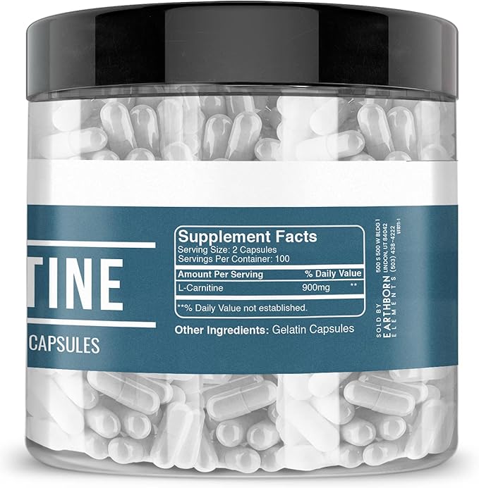 Earthborn Elements L-Carnitine (200 Capsules), Pure & Undiluted, No Additives