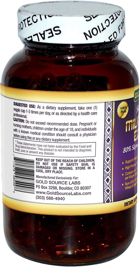 Organic Milk Thistle Capsules, 180 Caps, Pure Milk Thistle Powder Plus 80% Silymarin Extract Standardized Complex, 450 mg, Natural Liver Health Supplement, Immune Boost, Detox and Cleanse