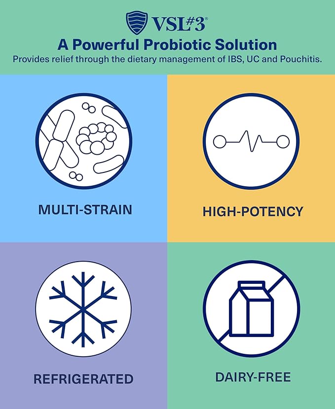 VSL #3® Probiotic Powder for Digestive Health, IBS & UC Symptoms - 450B CFUs, High-Potency, Multi-Strain, Live, Refrigerated Probiotic, Medical Food for Gut Health Support in Men & Women, 60 Pack