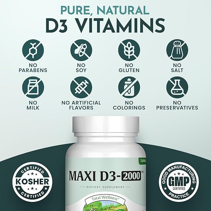 Kosher Vitamin D3 2000IU - Highly Absorbable Vitamin D Supplements for Healthy Immune Response, Calcium Absorption, Teeth & Bone Health - VIT D3 Vitamin 2000 IU - Vitamin D 3 - VIT D 3-90 Tablets