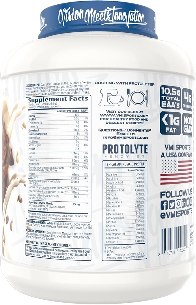 VMI Sports | ProtoLyte Whey Isolate Protein Powder | Low Calorie Whey Protein Powder for Weight Loss | Protein Powder for Muscle Gain | Digestive Enzymes | Non-GMO (Chocolate Fudge Cookie, 4.6 Pounds)