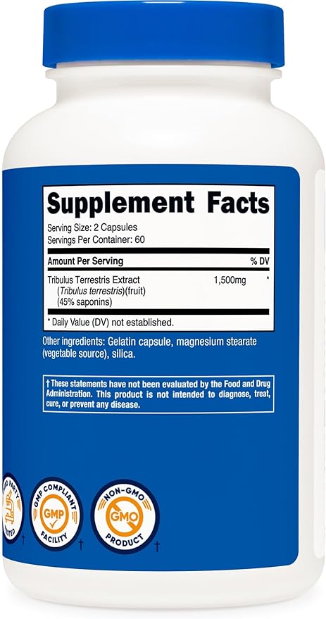 Nutricost Tribulus Terrestris Extract 1500mg, 120 Capsules - 60 Servings (750mg Per Cap), Non GMO & Gluten Free