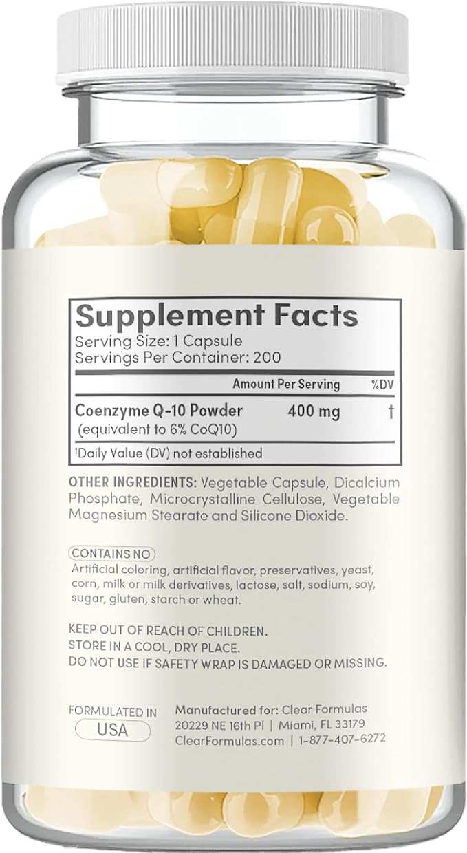 Quick Absorption CoQ10 400mg Capsules - Coenzyme Q10 400mg Potent Antioxidant for Heart Energy and Aging Support - High Stability CoQ10 Ubiquinone Capsules - Made in a cGMP US Lab (200 Servings)