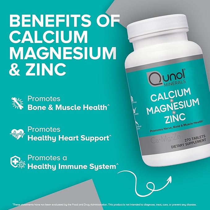 Qunol Calcium 3 in 1 Tablets with Calcium, Magnesium & Zinc for Immune Support, Bone, Nerve, and Muscle Health Supplement, 270 Count