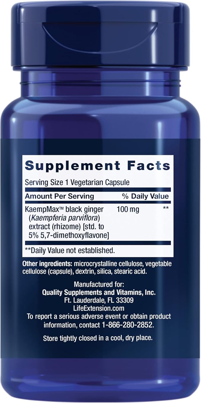 Life Extension Male Vascular Sexual Health Support -Hormone-Free Black Ginger Extract Supplement for Men – One Daily, Gluten-Free, Vegetarian, Non-GMO - 30 Capsules