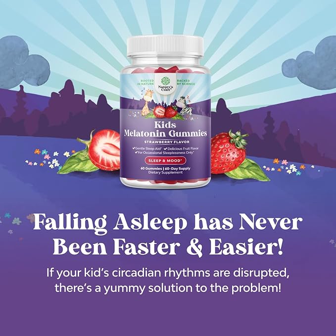 Natures Craft Melatonin Gummies for Kids Sleep Support - Hassle-Free Kids Melatonin Gummies for Mood Support - Delicious and Tummy Friendly Gummy 1 Mg Little Ones Non-GMO Gluten Free and Halal