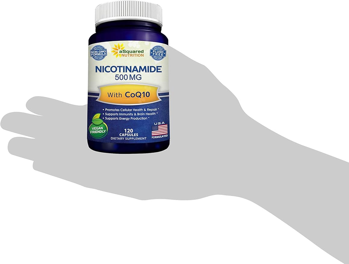Nicotinamide with CoQ10 (120 Capsules) - Vitamin B3 500mg (Niacinamide Flush Free) - Coenzyme Q10 Powder - VIT B-3 & Coq 10 Supplement Pills to Support Energy, NAD, & Skin Cell Health