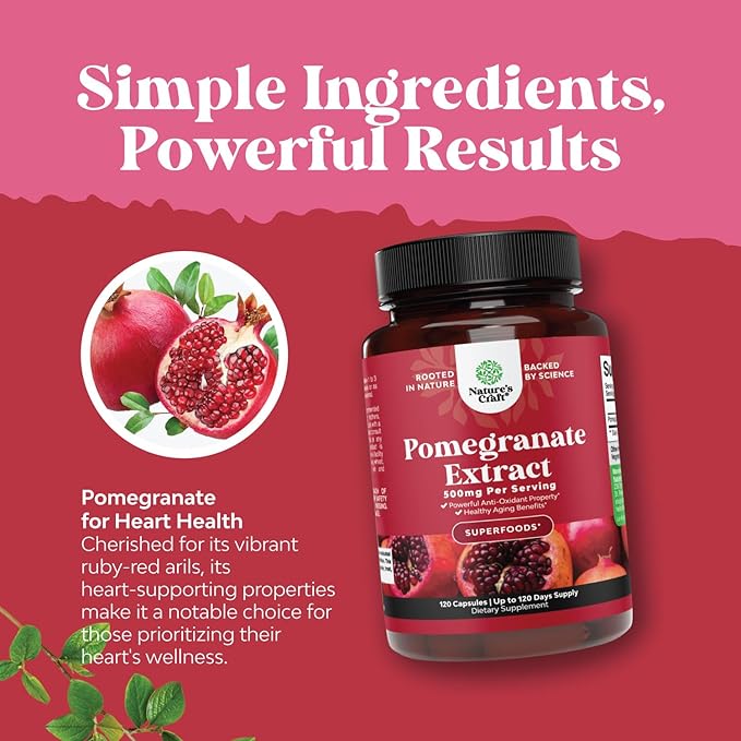 Advanced Antioxidant Superfood Pomegranate Supplement - Natural Pomegranate Extract Polyphenols Supplement for Heart Health and Joint Support - Reds Superfood Powder Capsules for Men and Women 120ct